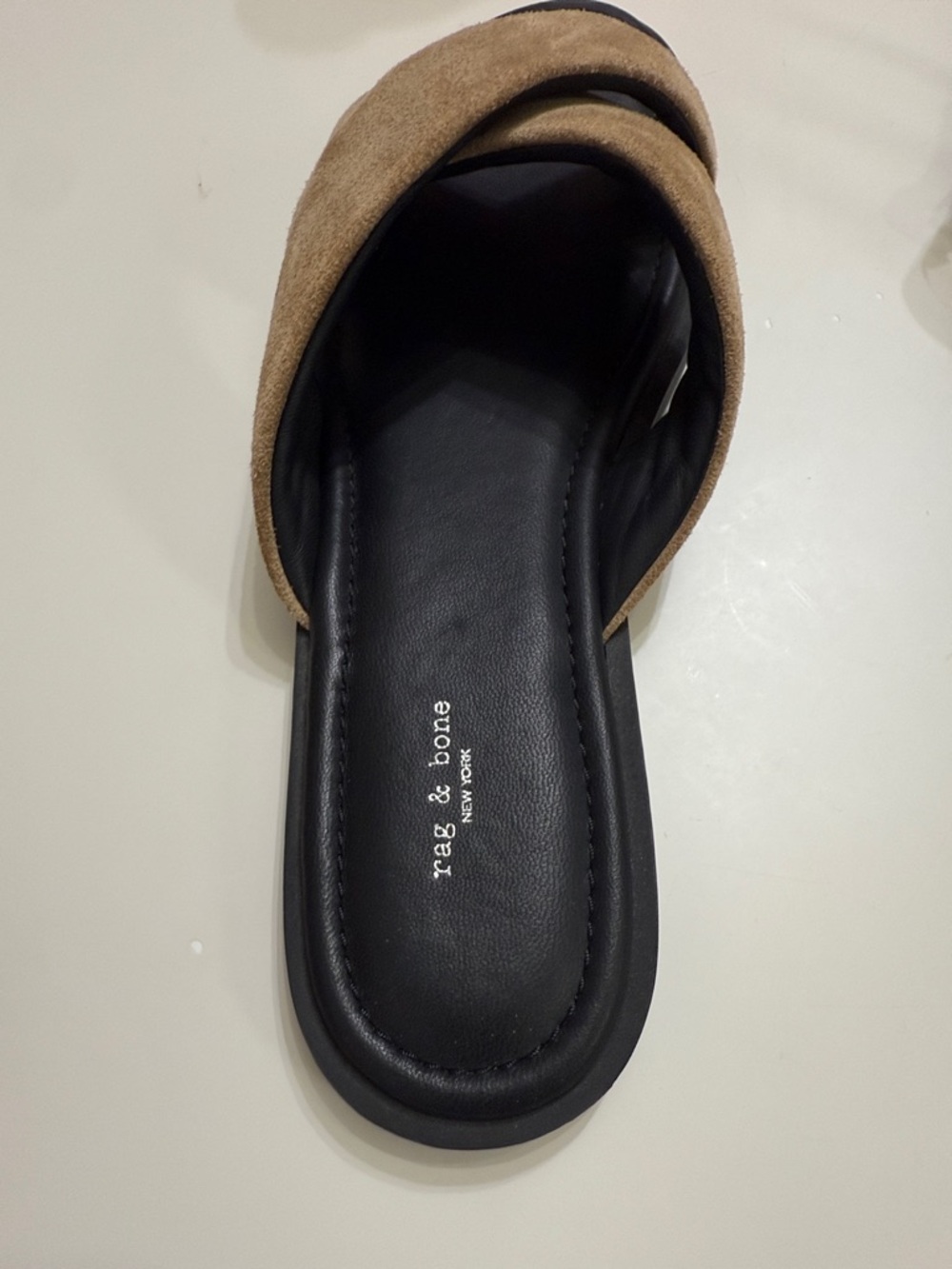 rag & bone‎ Geo Suede Strap Sandal Suede Crisscross Slide Sandals in Tan - Picture 8 of 9